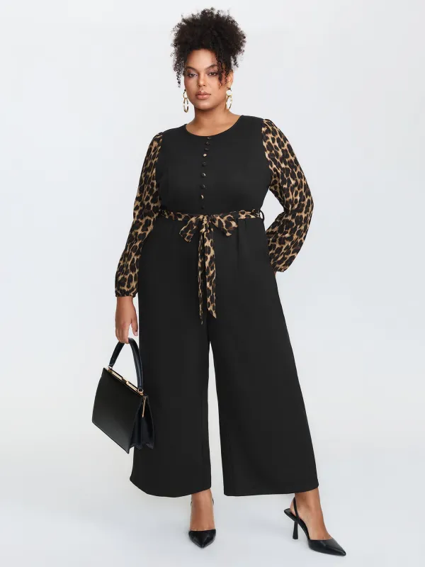 Leopard Print Contrast Belted Pockets Jumpsuit sold by Bloomchic