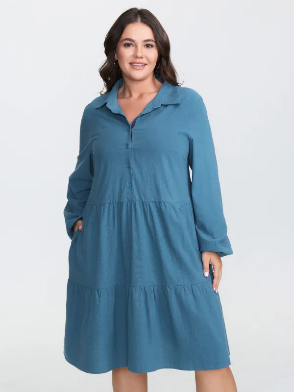 Shirt Collar Button Side Pockets Midi Dress sold by Bloomchic