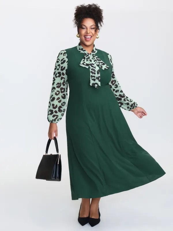 Leopard Print Ribbon Collar Midi Dress sold by Bloomchic