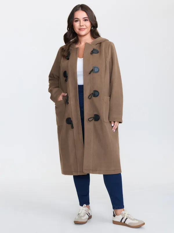 Hooded Relaxed-Fit Horn Button Long Coat sold by Bloomchic