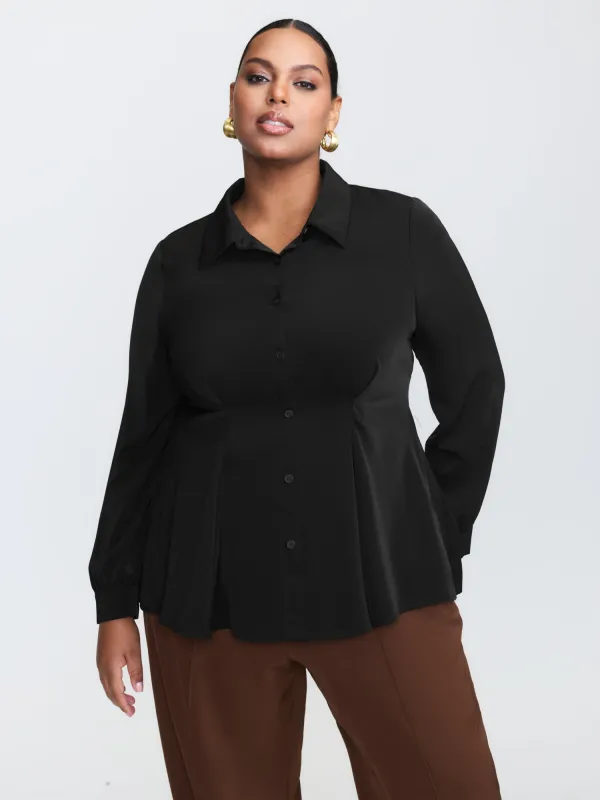 Pleated Cinched-Waist Belted Blouse sold by Bloomchic