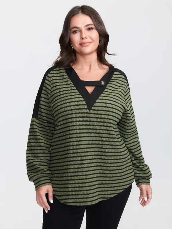 Textured Striped Stretchy Color Contrast T-Shirt sold by Bloomchic