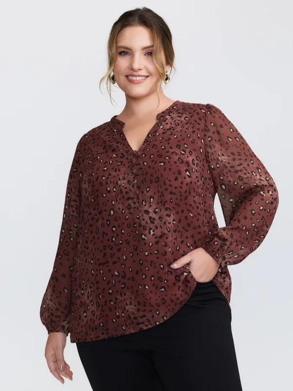 Leopard Print Notched Collar Blouse made by Bloomchic