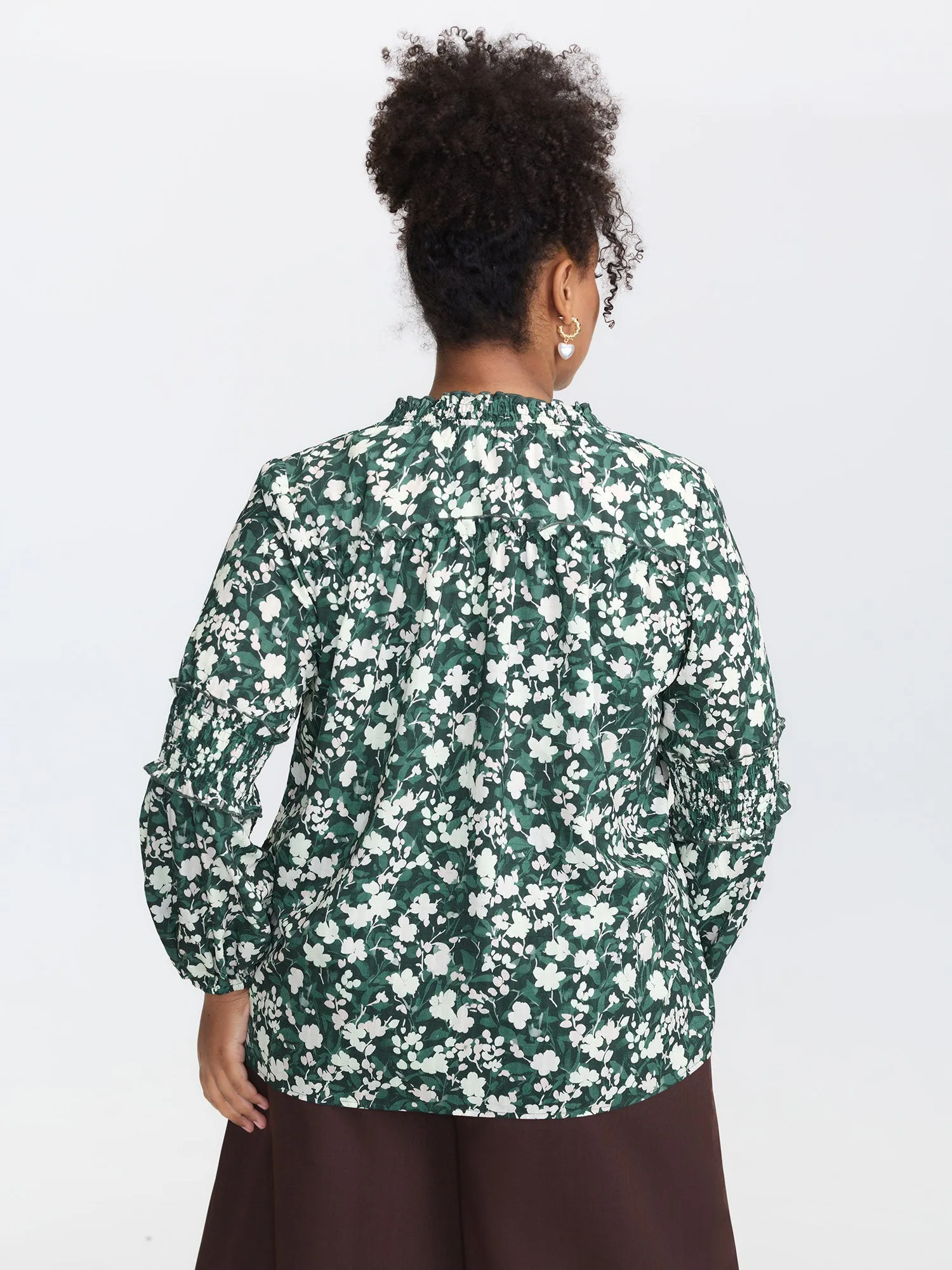 Floral Shirred Sleeve Drawstring Neckline Blouse sold by Bloomchic product image thumbnail 4