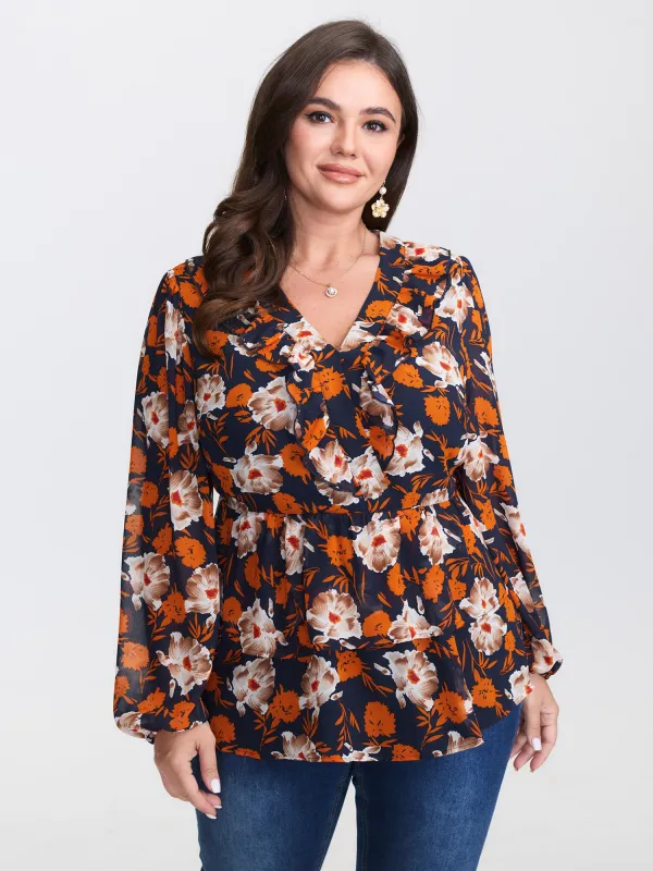 Floral Layered Hem Stretchy Waist Blouse sold by Bloomchic