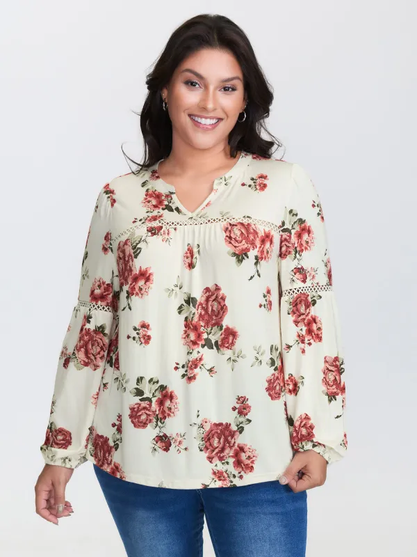Supersoft Floral Lace Trim Knit Top sold by Bloomchic