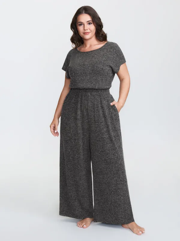 Supersoft Ribbed Pockets Back-Tie Lounge Jumpsuit sold by Bloomchic