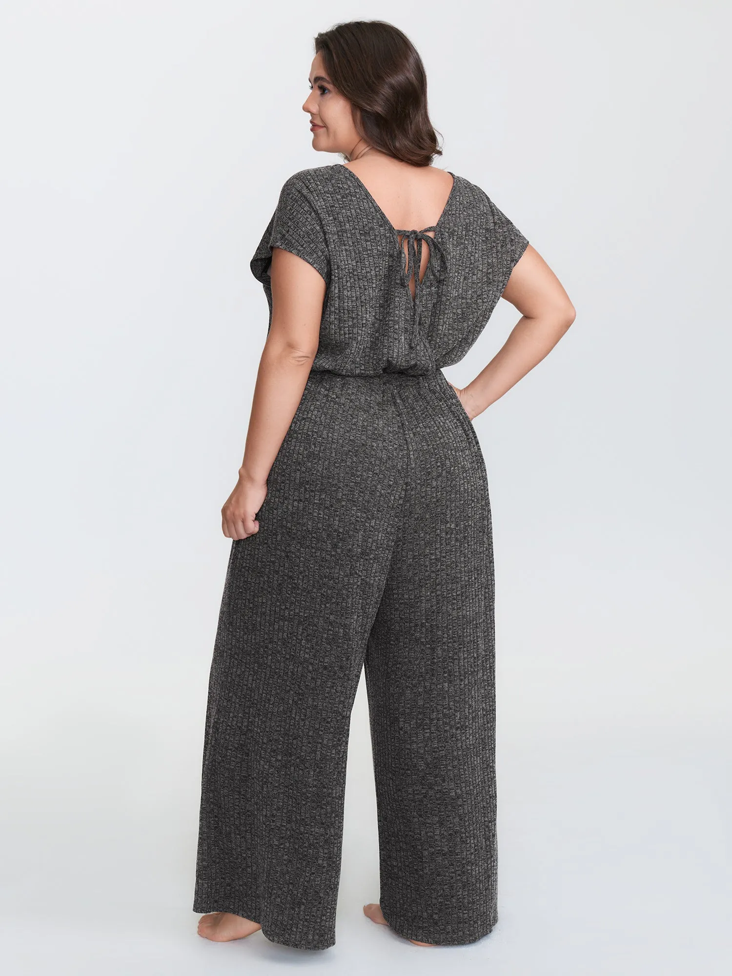 Supersoft Ribbed Pockets Back-Tie Lounge Jumpsuit sold by Bloomchic product image thumbnail 4