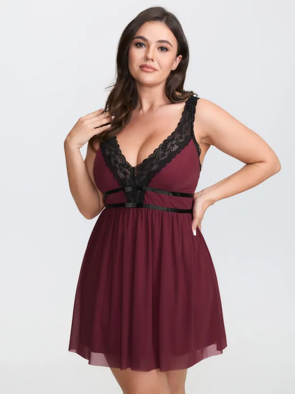 Lace Trim Color Contrast Pleated Sleep Dress sold by Bloomchic