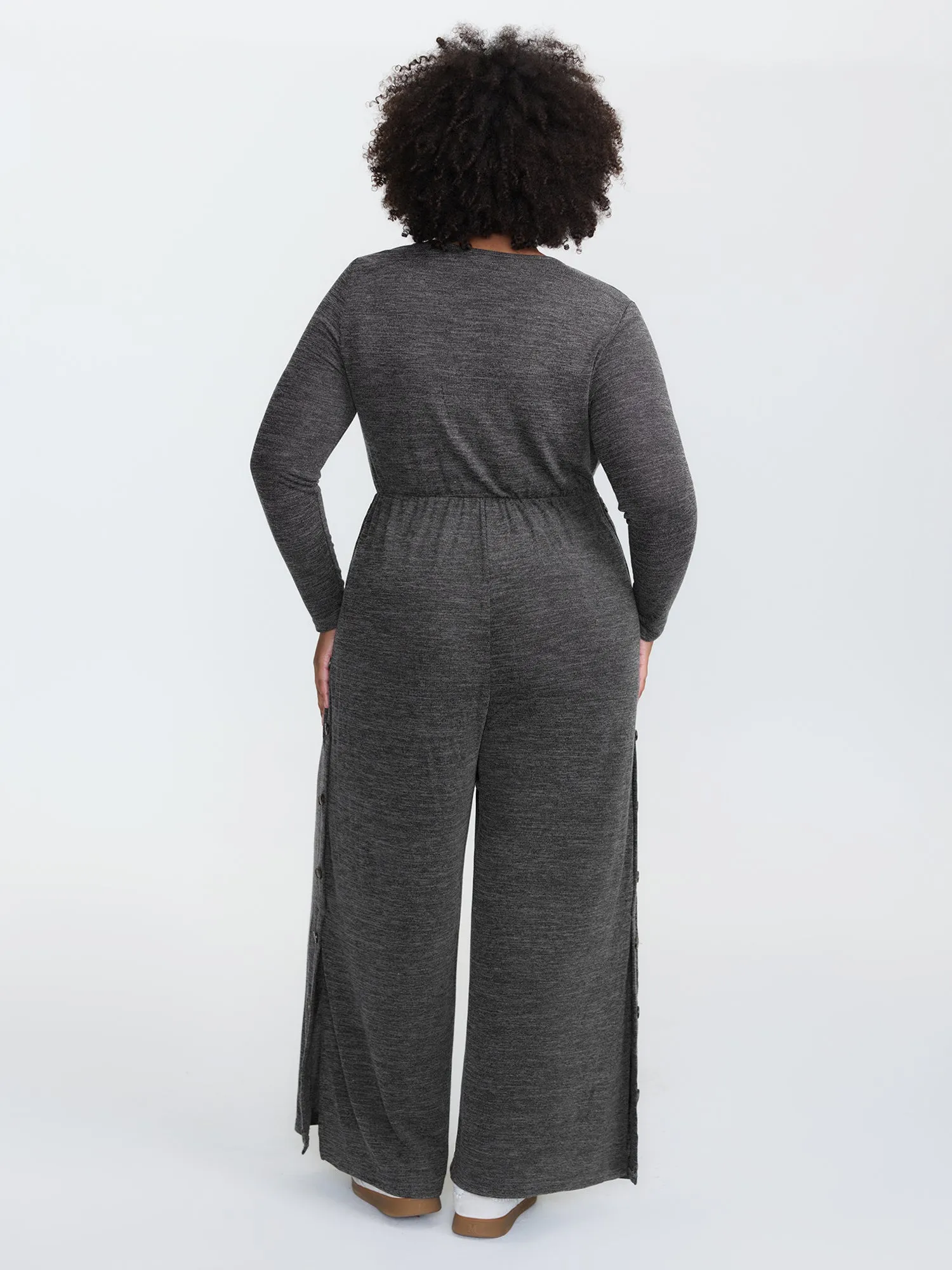 Stretchy Button Placket Wide-Leg Jumpsuit sold by Bloomchic product image thumbnail 5