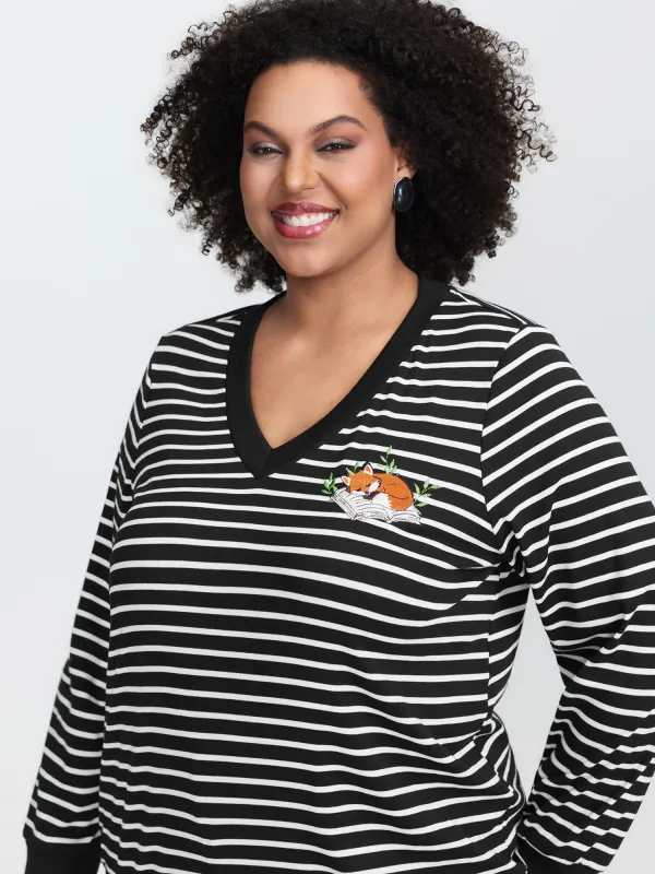 Striped Stretchy V-Neck Sweatshirt sold by Bloomchic