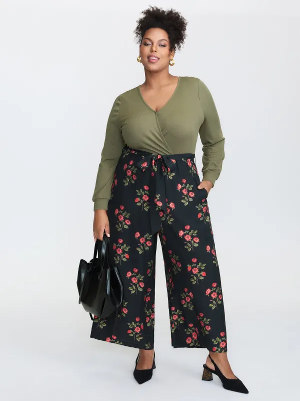 Floral Contrast Print Back-Tie Jumpsuit sold by Bloomchic