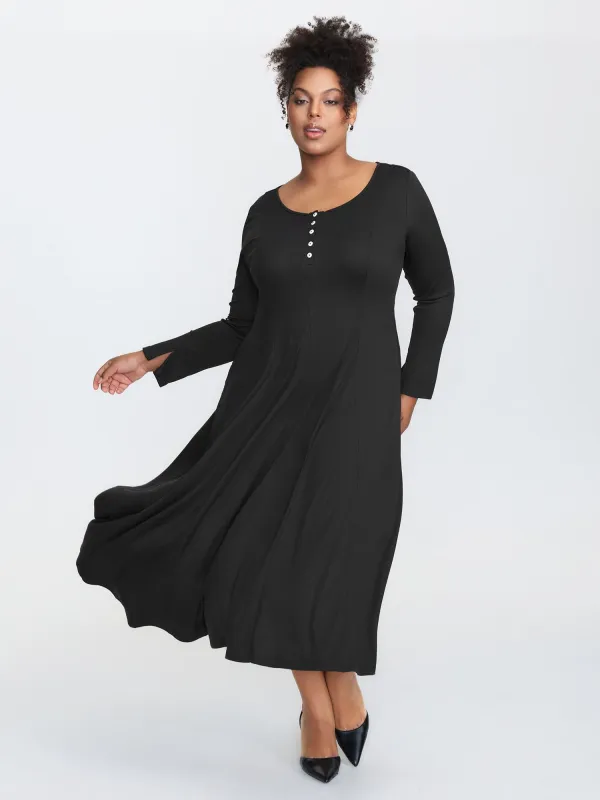 Ribbed Button Placket Pockets Midi Dress sold by Bloomchic