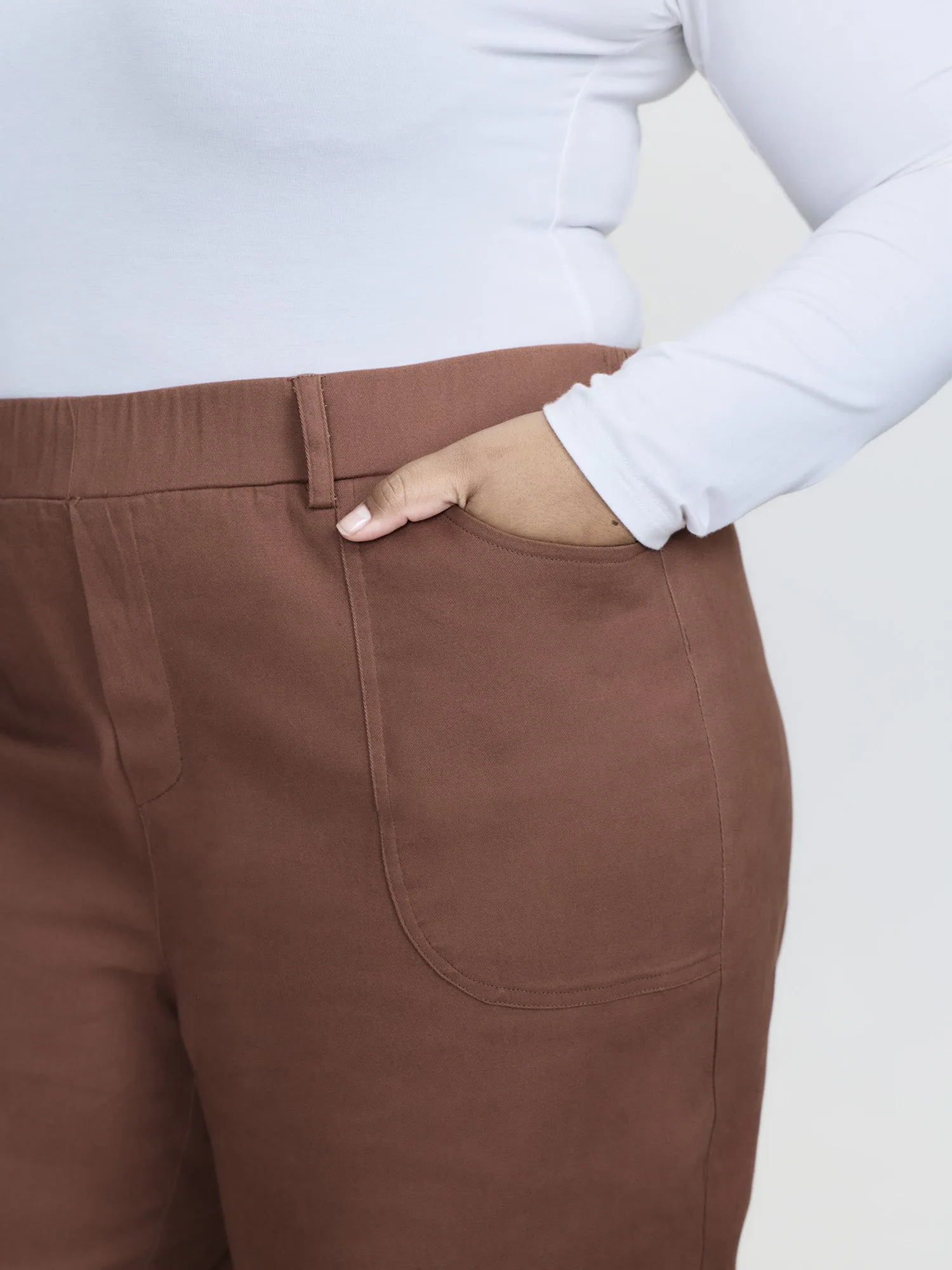 Stretchy Back Waist Cuffed Pocket Pants sold by Bloomchic product image thumbnail 3