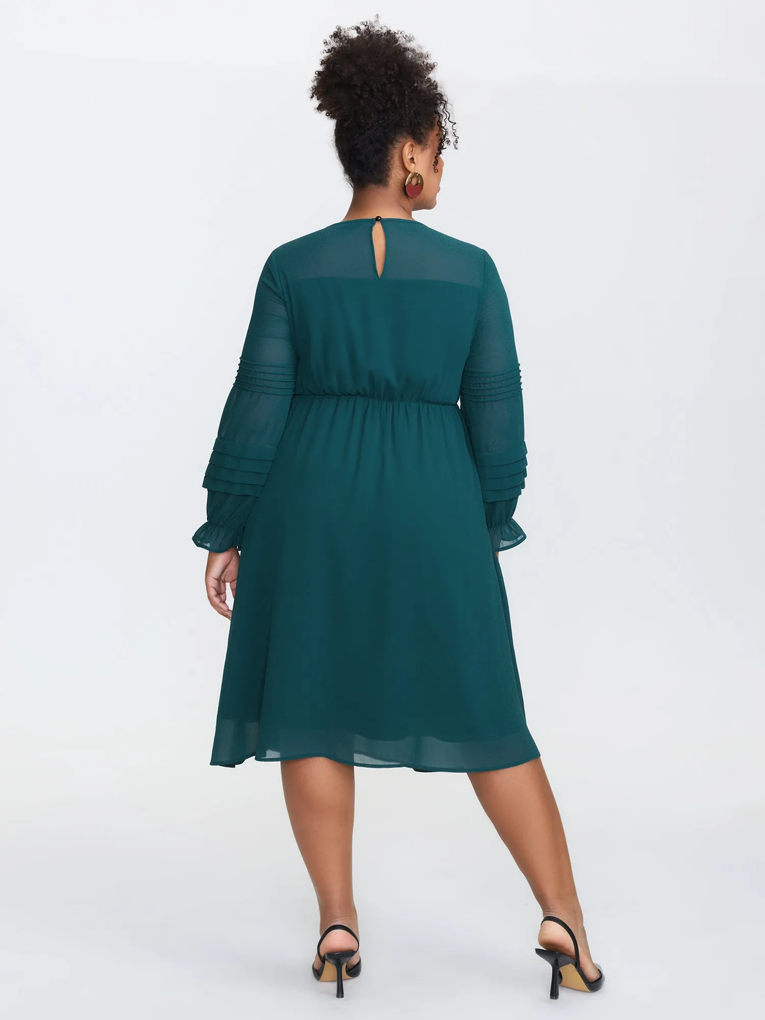 Lace Trim Stretchy Waist Pleated Midi Dress sold by Bloomchic product image thumbnail 5