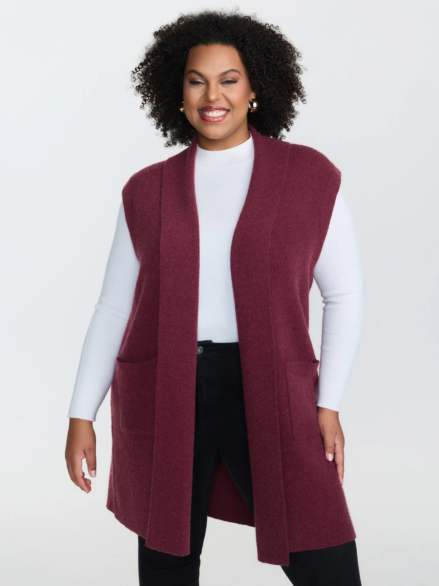 Folded Collar Open-Front Knit Cardigan sold by Bloomchic