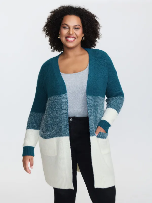 Super Stretchy Colorblock Fuzzy Textured Knit Cardigan sold by Bloomchic