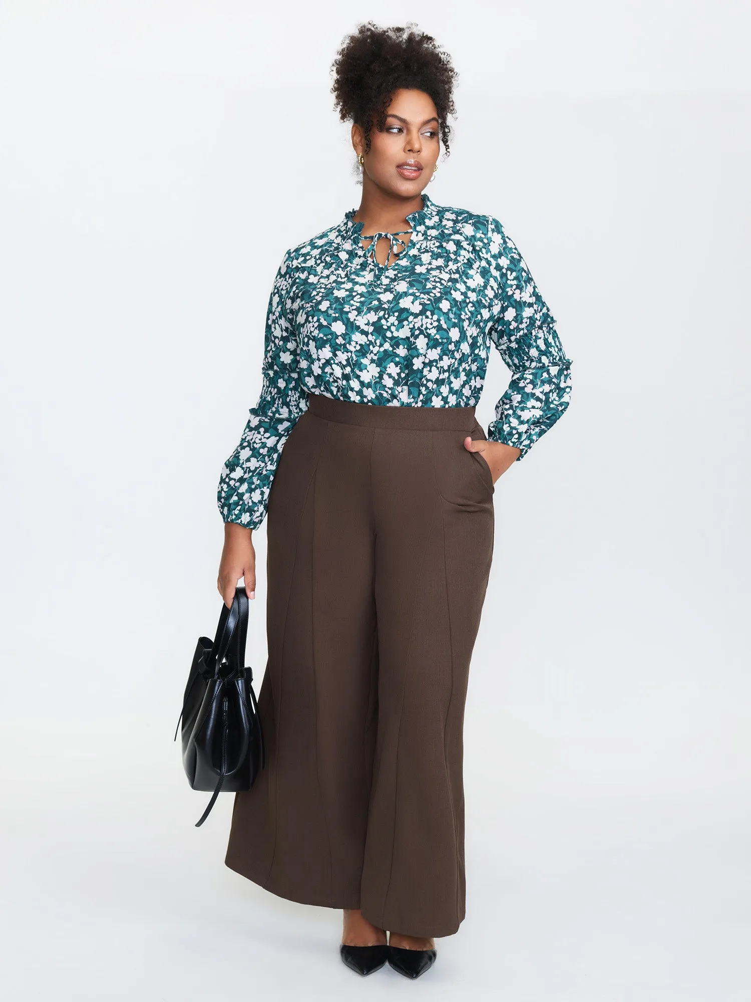 Side Seam Pockets Stretchy Waist Wide-Leg Pants sold by Bloomchic product image thumbnail 2