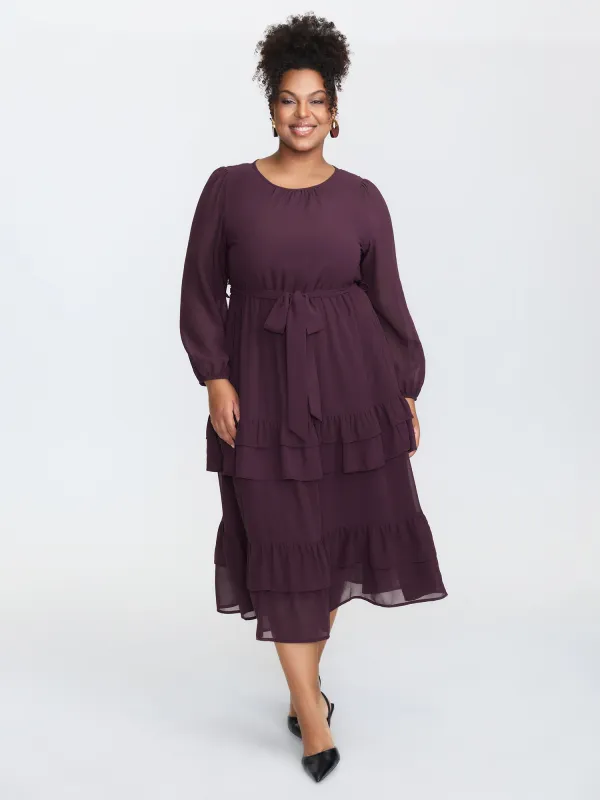 Sheer Tiered Ruffled Hem Pockets Midi Dress sold by Bloomchic