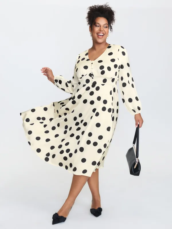 Retro Polka Dots Triangular Waist-Cinched Midi Dress sold by Bloomchic
