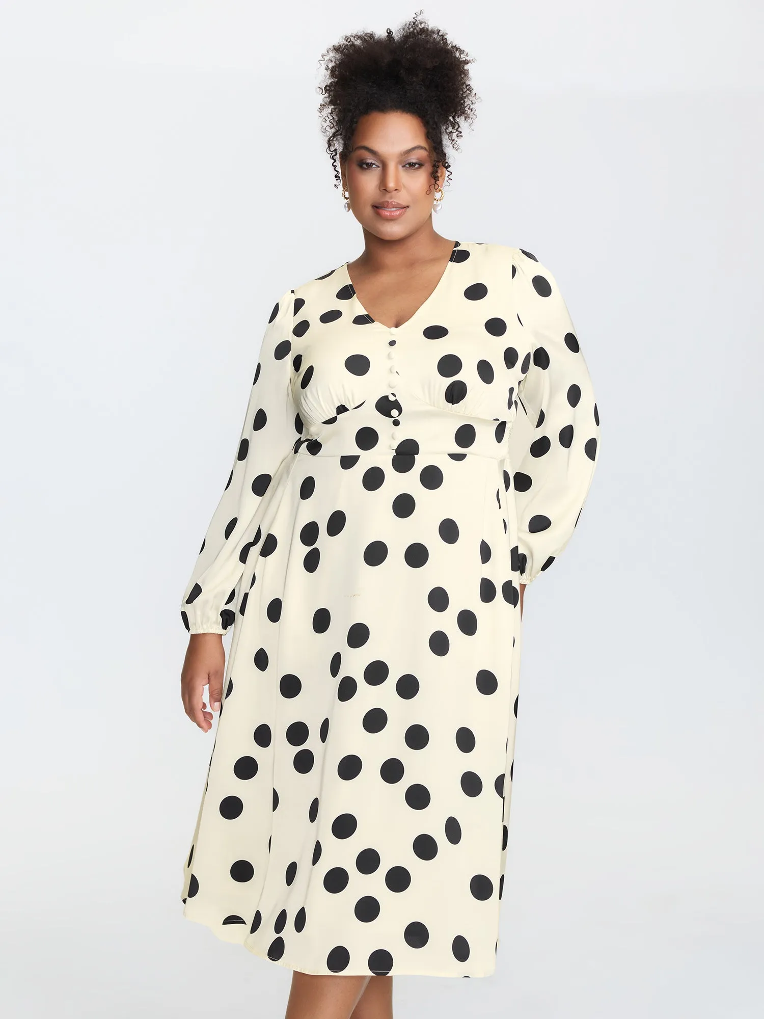 Retro Polka Dots Triangular Waist-Cinched Midi Dress sold by Bloomchic product image thumbnail 2