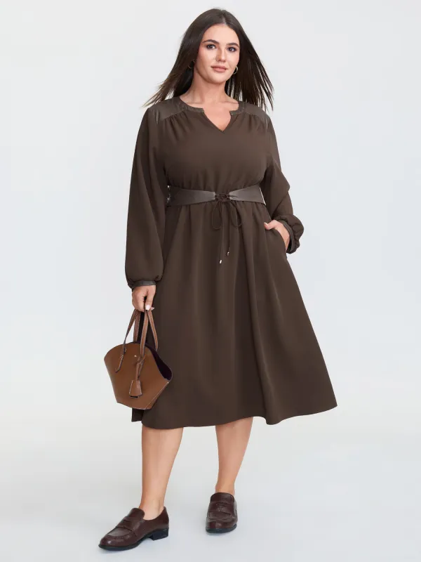 Plain Cinched-Waist Pockets Midi Dress sold by Bloomchic
