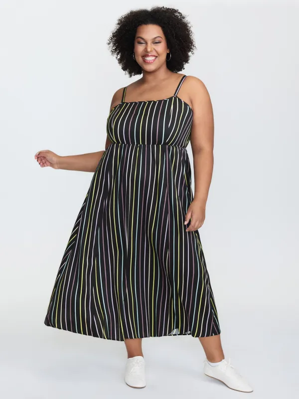 Striped Waist-Defining A-Line Midi Dress sold by Bloomchic
