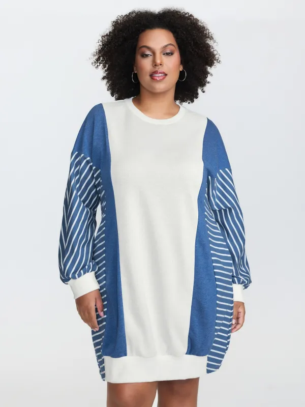 Striped Contrast Relaxed-Fit Mini Dress sold by Bloomchic