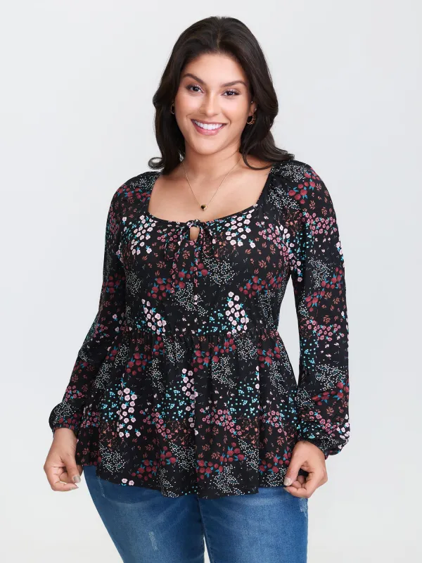 Floral Print Fit and Flare Knit Top sold by Bloomchic