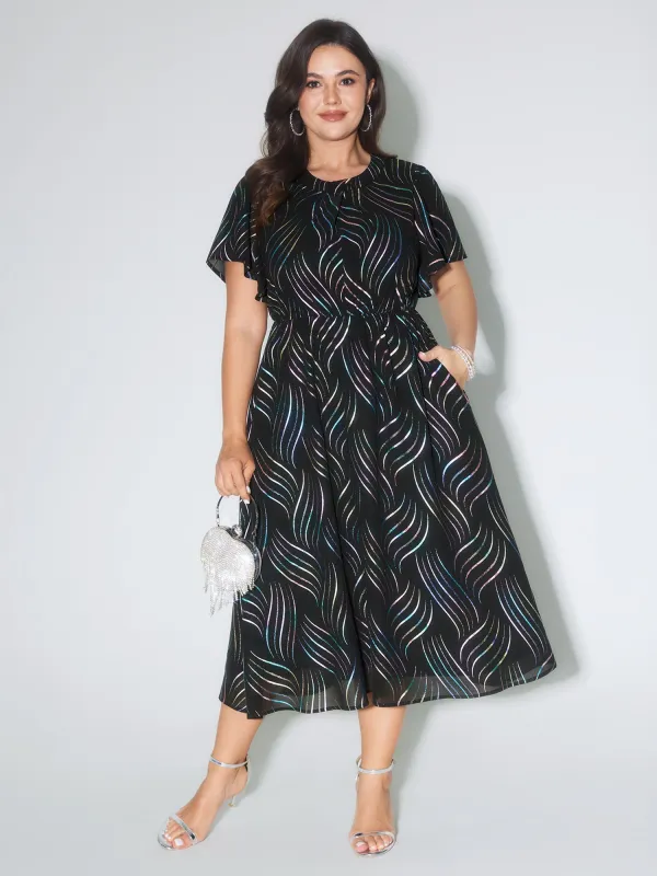 Abstract Print Twisted Neckline Midi Dress sold by Bloomchic