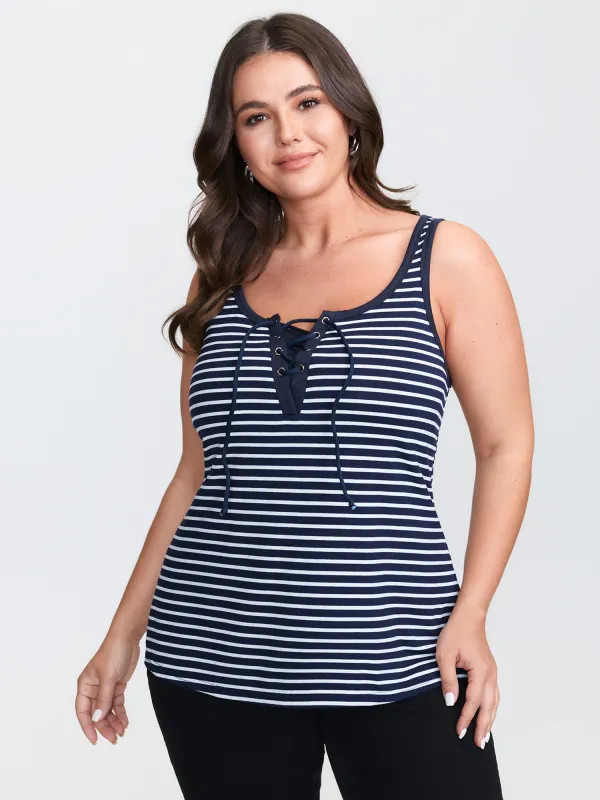 Stretchy Striped Drawstring Neckline Tank Top sold by Bloomchic