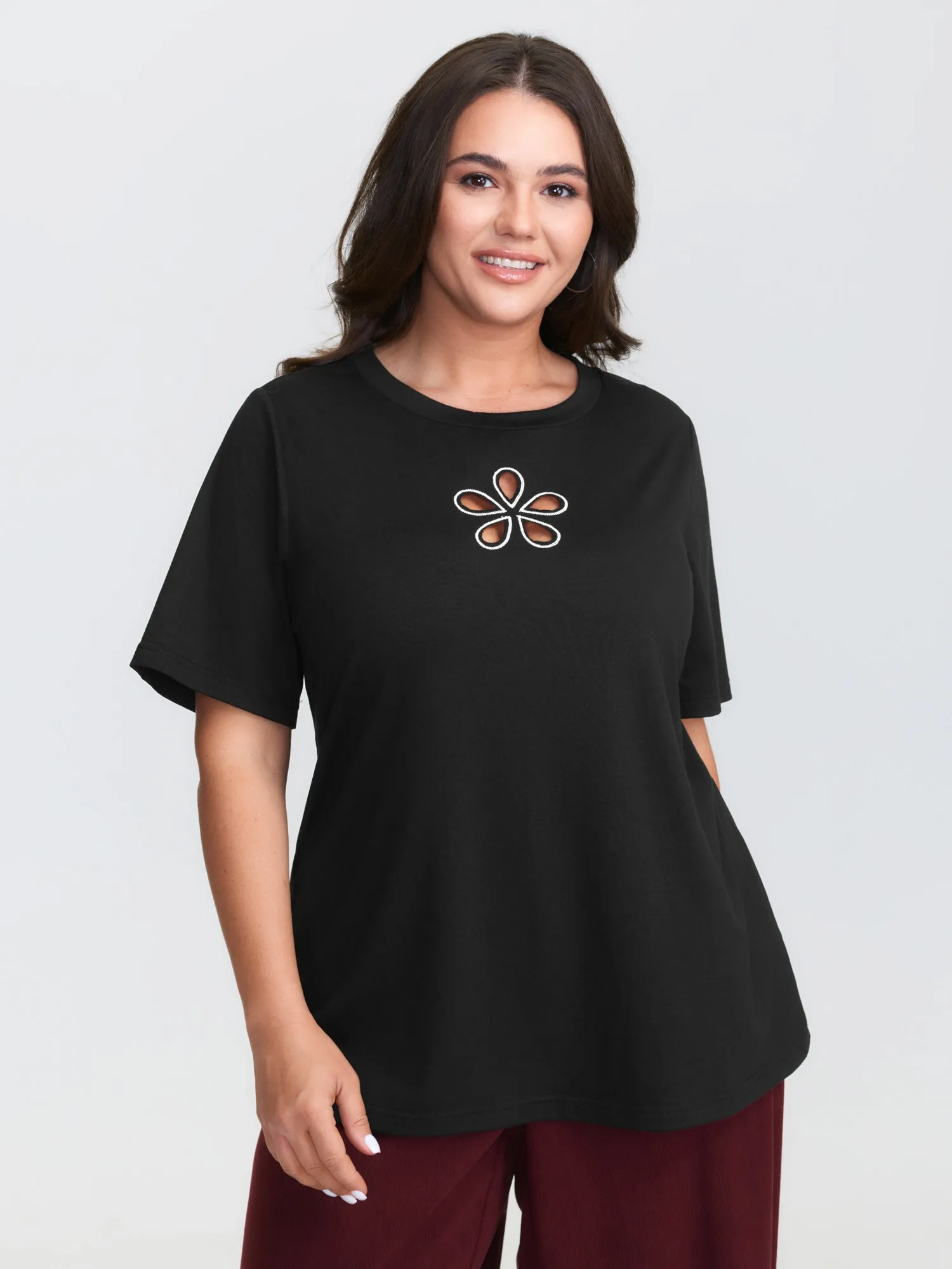 Floral Cut-Out Motif Plain T-Shirt sold by Bloomchic product image thumbnail 2