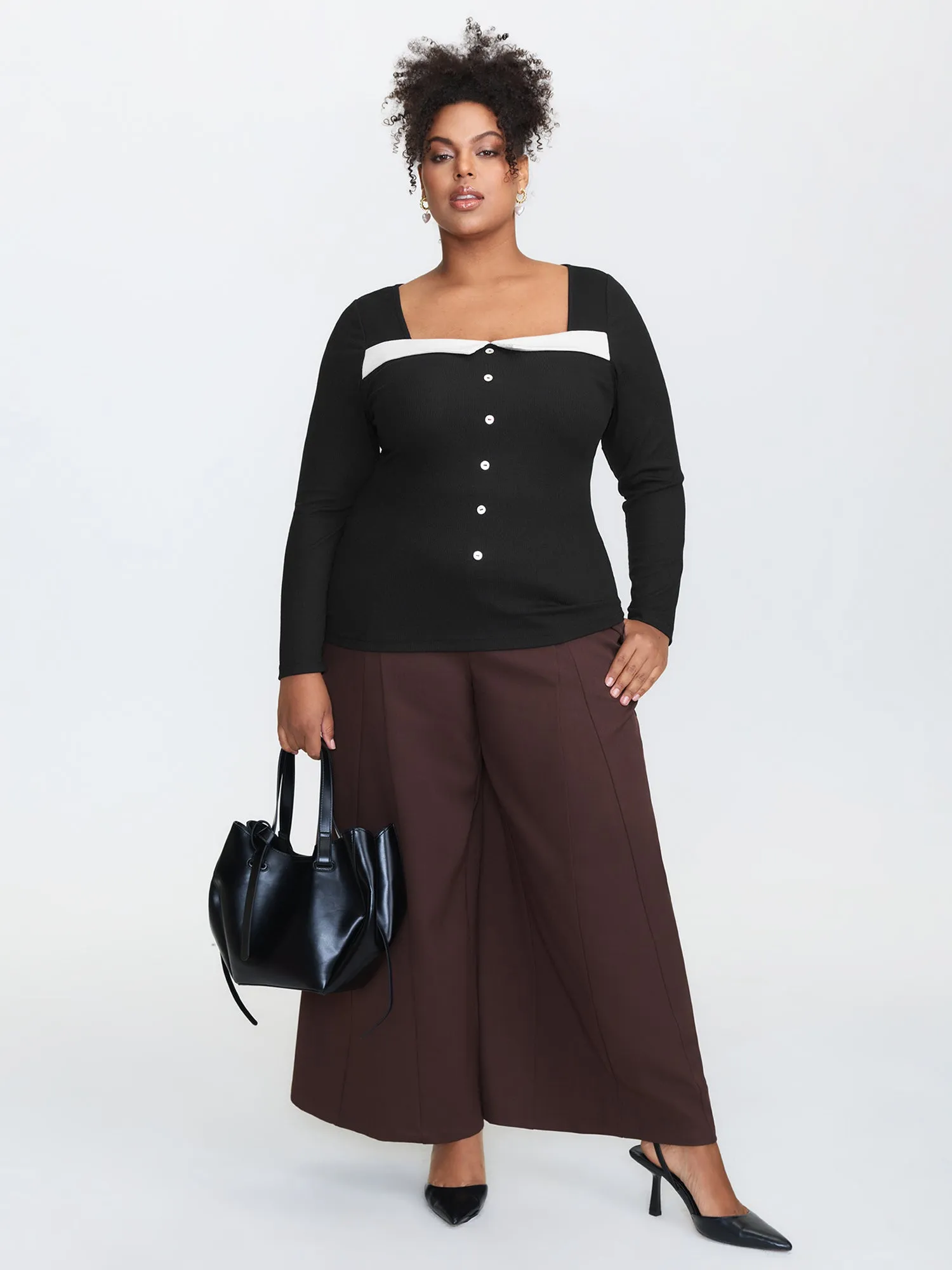 Ribbed Button Front Color Contrast Knit Top sold by Bloomchic product image thumbnail 2