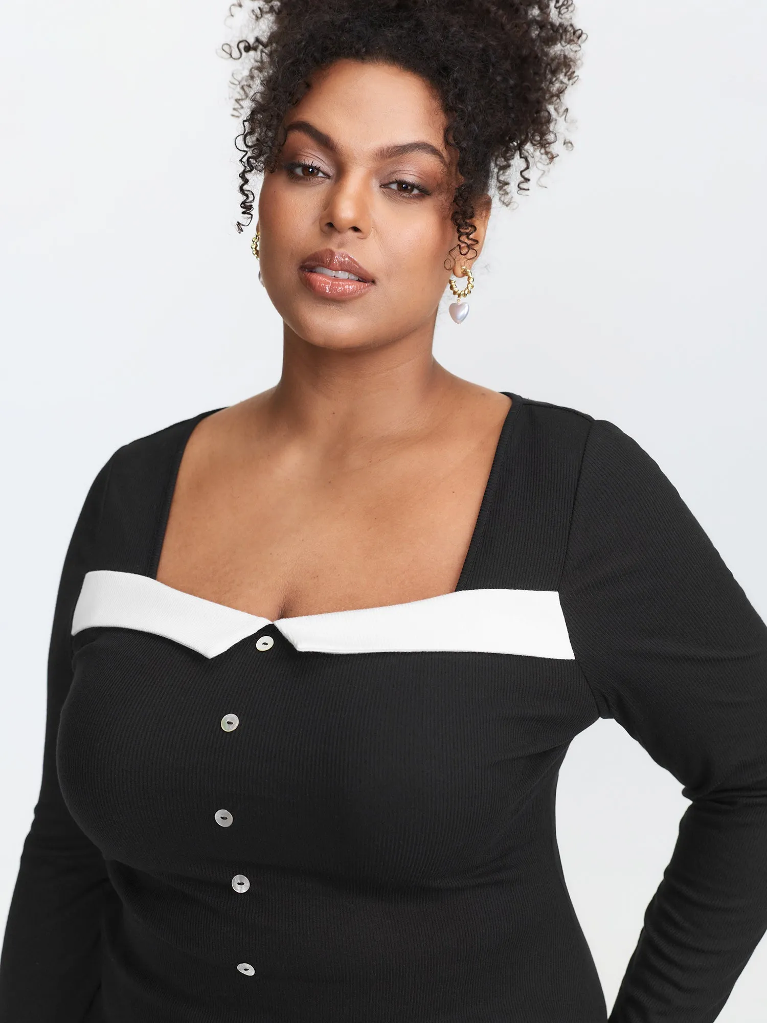 Ribbed Button Front Color Contrast Knit Top sold by Bloomchic product image thumbnail 3