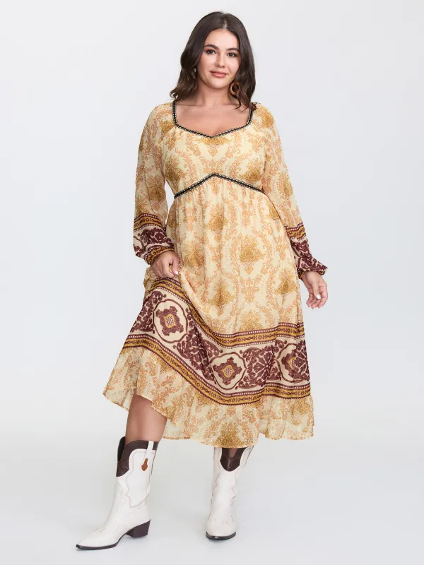 Textured Chiffon Printed Contrast Midi Dress sold by Bloomchic