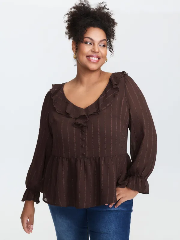 Textured Chiffon Ruffled Neckline Blouse sold by Bloomchic