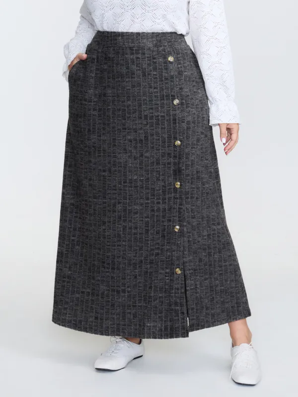 Supersoft Ribbed Side-Button Maxi Skirt sold by Bloomchic