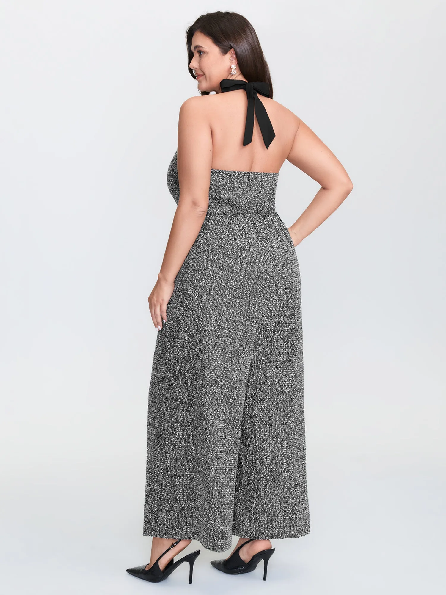 Tweed Backless Halter Neck Stretchy Waist Jumpsuit sold by Bloomchic product image thumbnail 5