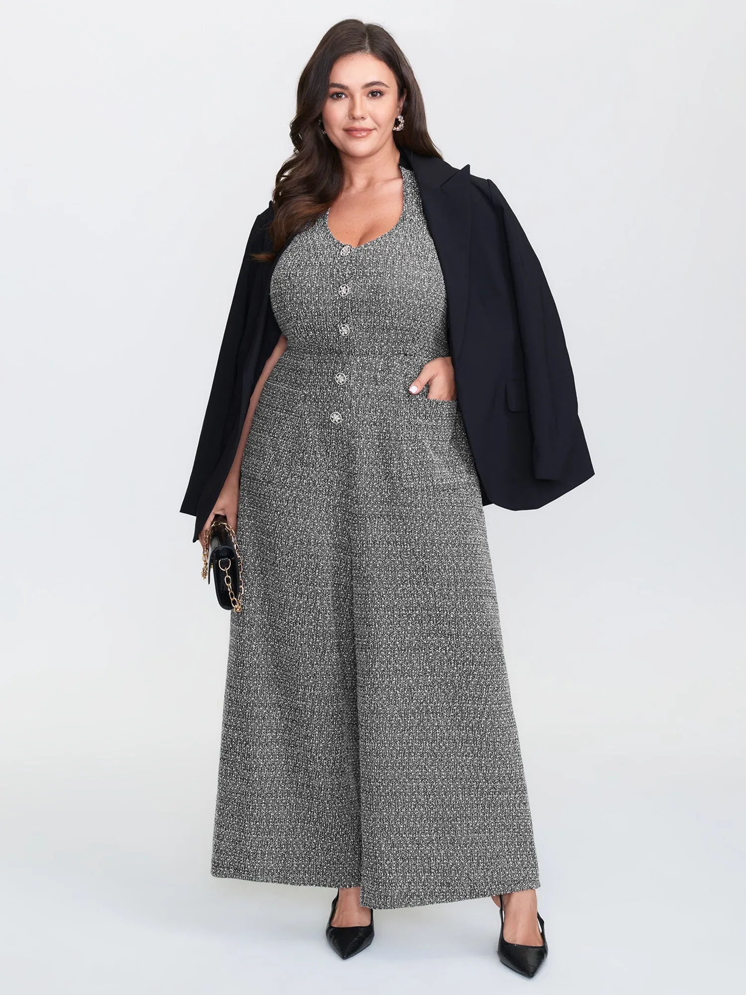 Tweed Backless Halter Neck Stretchy Waist Jumpsuit sold by Bloomchic product image thumbnail 2