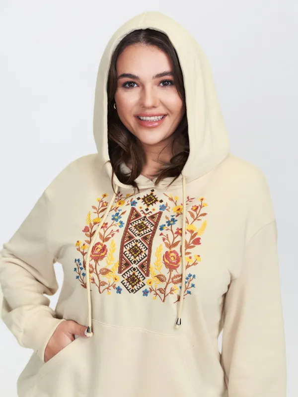 Boho Floral Embroidery Drop Shoulder Hoodie sold by Bloomchic