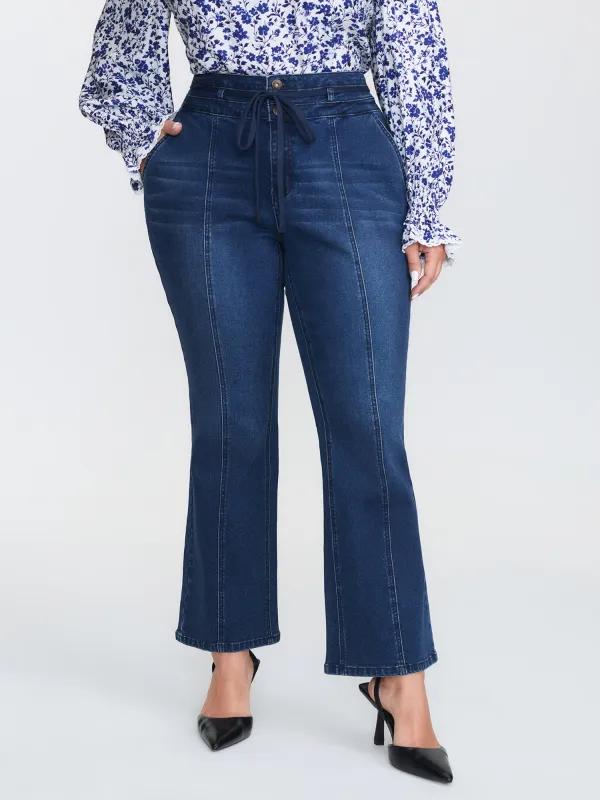 Seamed Drawstring Bootcut Jeans sold by Bloomchic