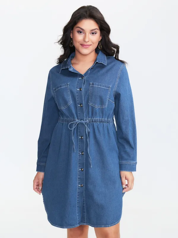 Denim Waist-Defining Shirt Dress sold by Bloomchic