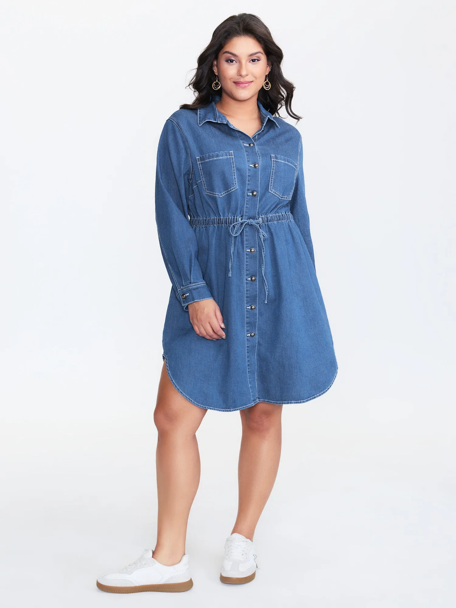 Denim Waist-Defining Shirt Dress sold by Bloomchic product image thumbnail 3