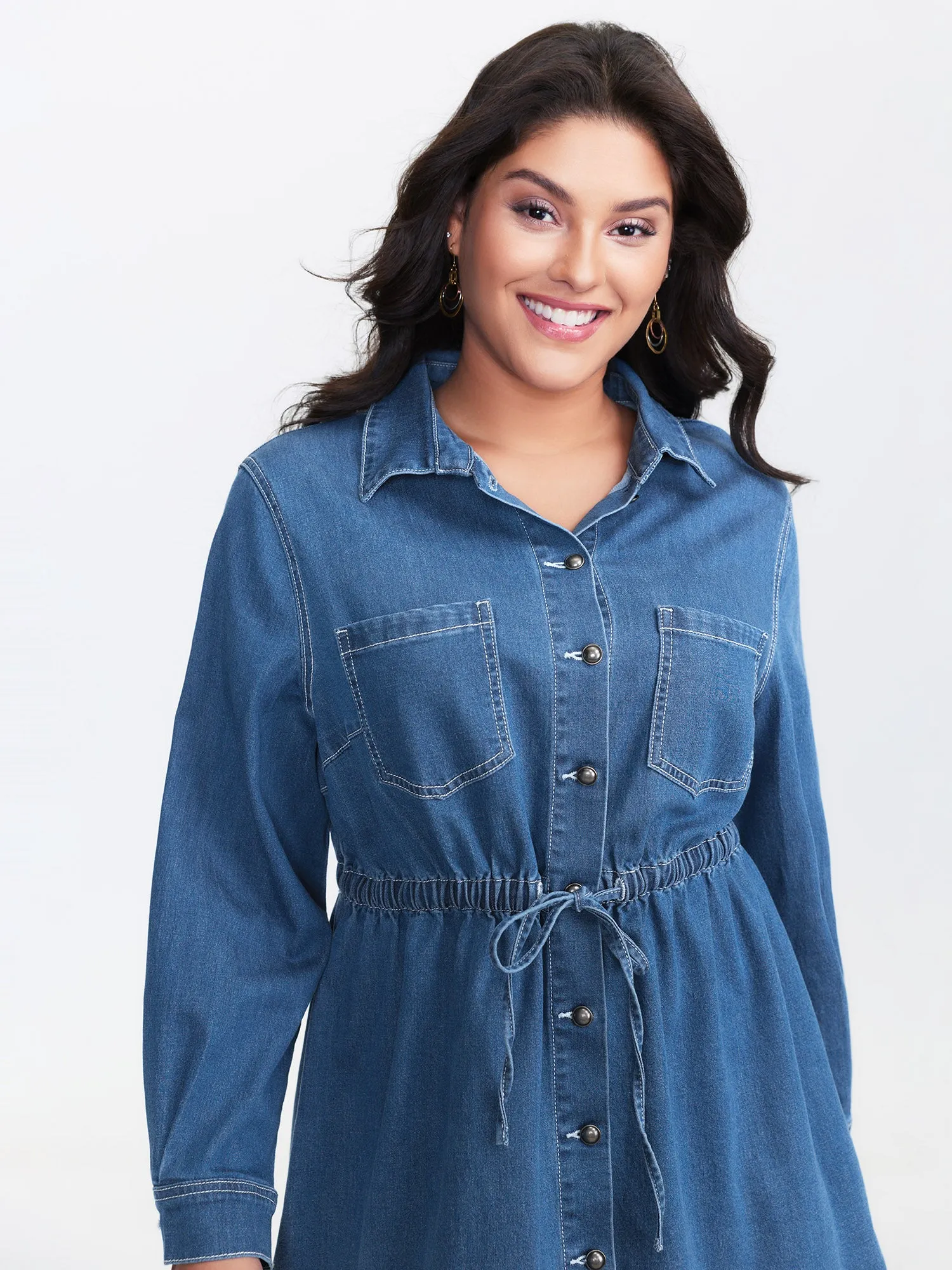 Denim Waist-Defining Shirt Dress sold by Bloomchic product image thumbnail 2
