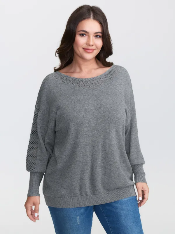 Textured Drop Shoulder Boat Neck Pullover sold by Bloomchic