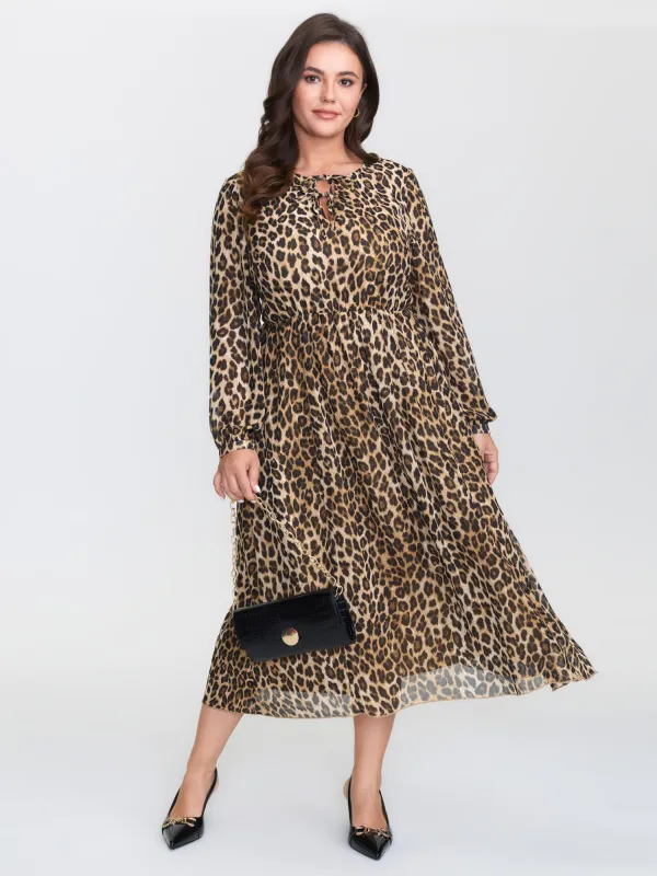 Leopard Print Neck Tie Midi Dress sold by Bloomchic