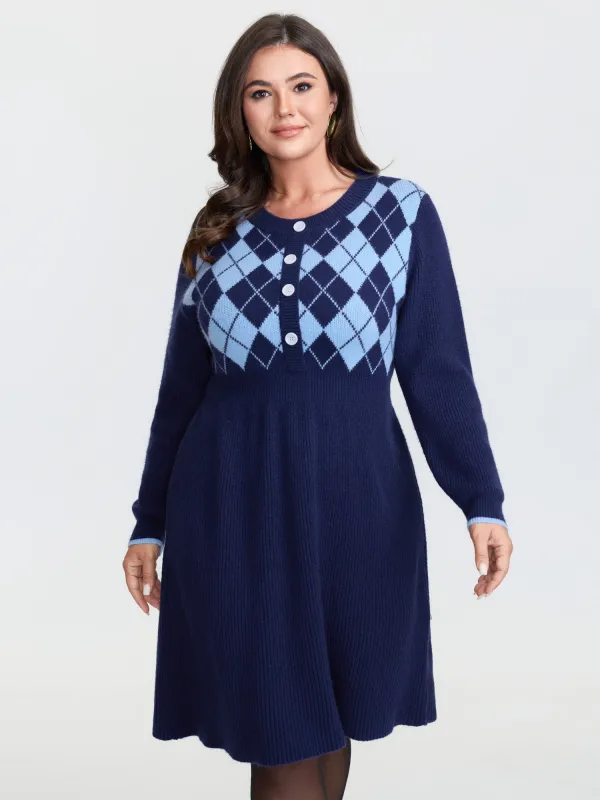 Jacquard Diamond Pattern Midi Sweater Dress sold by Bloomchic