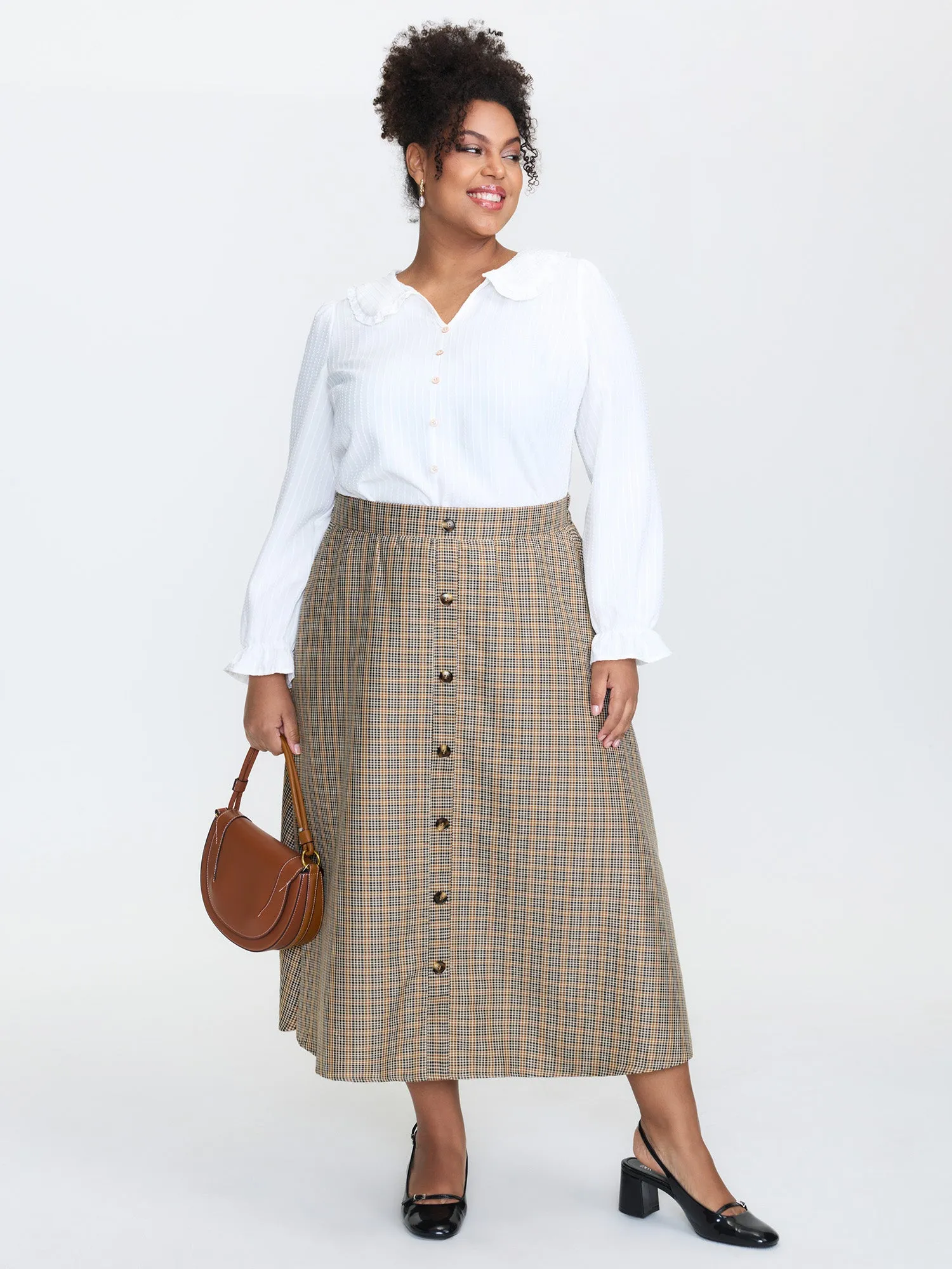Retro Check Pattern Button Decor Midi Skirt sold by Bloomchic product image thumbnail 2