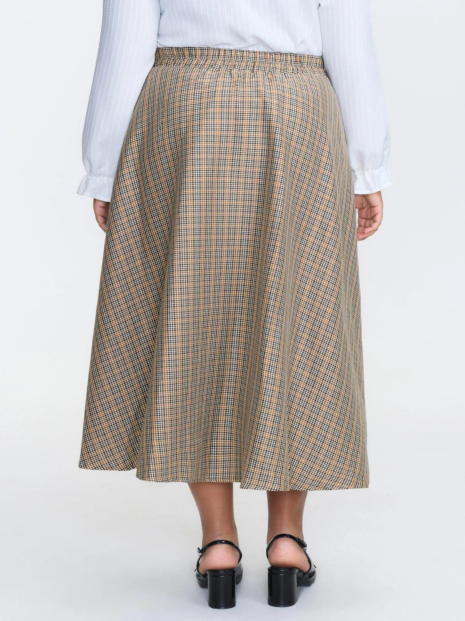 Retro Check Pattern Button Decor Midi Skirt sold by Bloomchic product image thumbnail 4