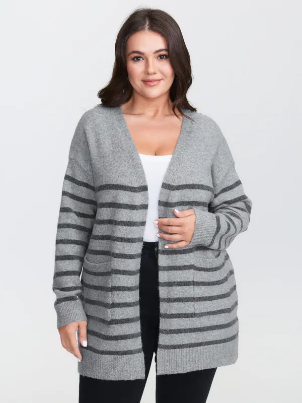 Striped Open-Front Knit Cardigan sold by Bloomchic
